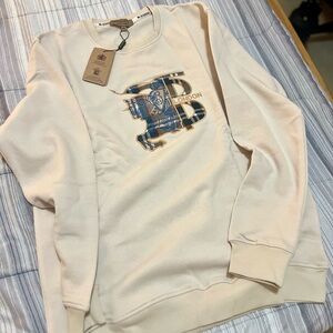 Burberry Beige and Navy Graphic Crewneck Sweater